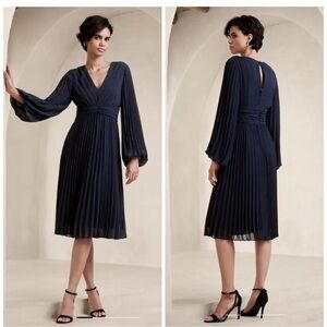 Banana Republic Blue Pleated Tie Front Dress